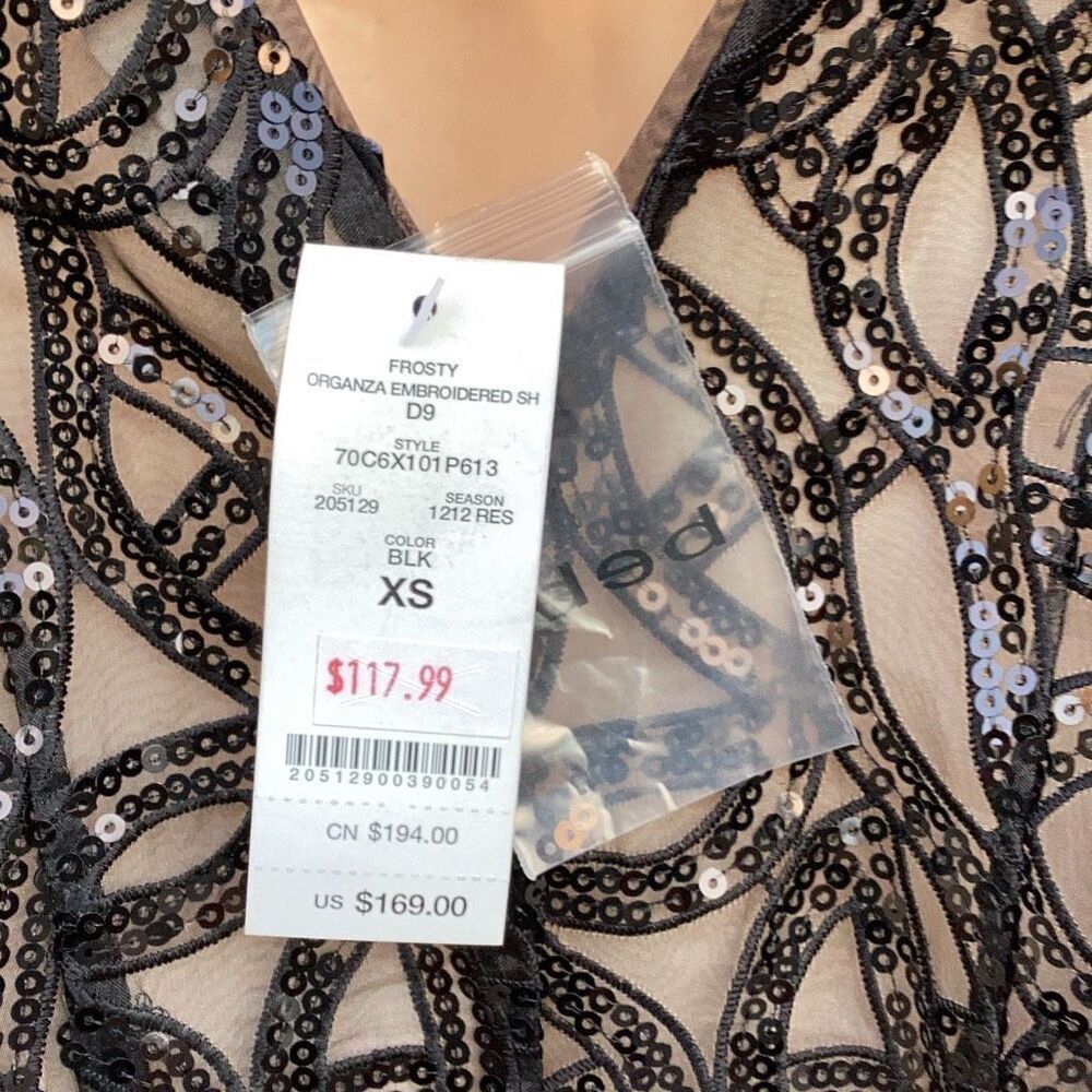 NWT Bebe Frosty Organza Sequin V-Neck Mini Dress Black Women’s XS - Picture 9 of 13